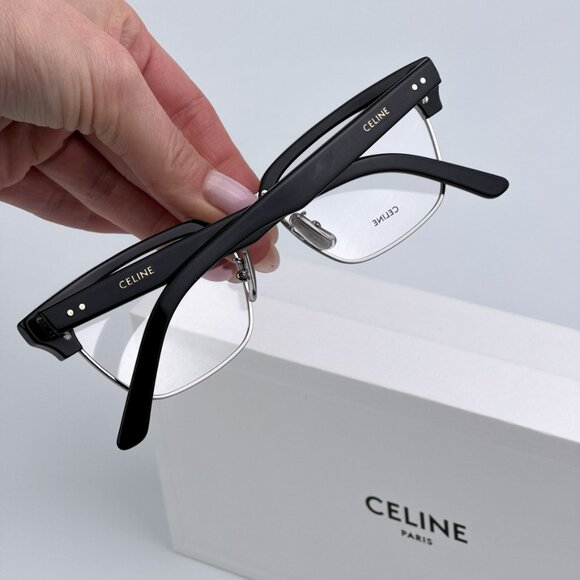 Celine CL50026U 016 BRAND NEW Eyeglasses Shiny Palladium Black Unisex Square - Picture 3 of 10